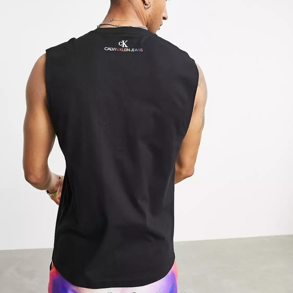 Calvin Klein Jeans Pride large chest logo tank in black size XLarge - Picture 2 of 7